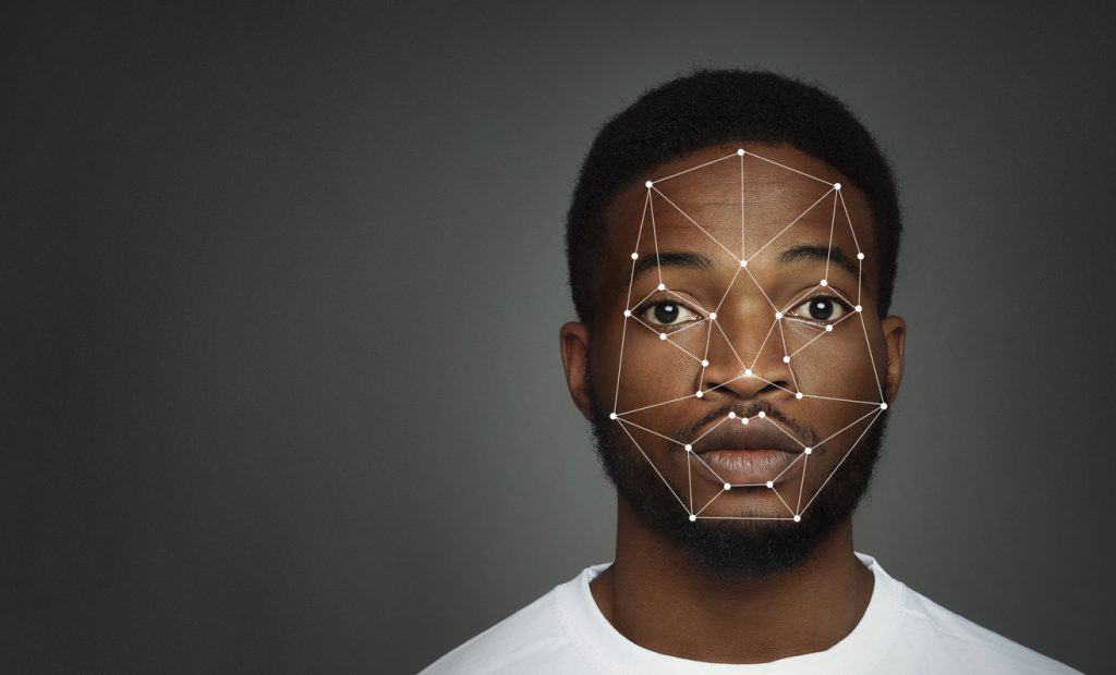 Facial recognition scan outline of young black males face